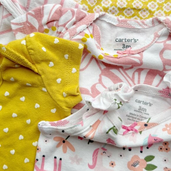 Carter's Baby Girl 3M Bodysuit Bundle of 6 Short Sleeve Casual Cute Pink Yellow - Picture 2 of 2